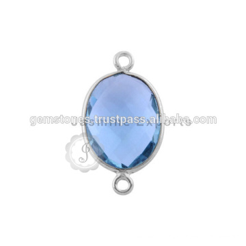 Blue Quartz Gemstone Silver Bezel Connectors 925 Sterling Silver Bezel conectores